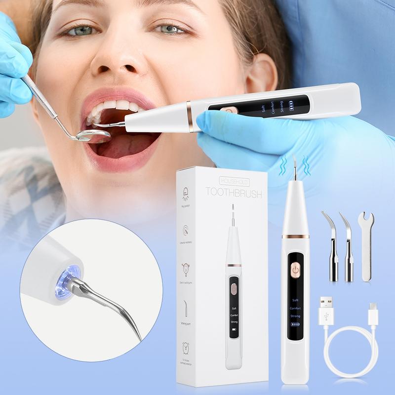 Electric Tooth Cleaner with Light, Dental Cleaner, Teeth Scaler 3 Modes Adjustable, Includes 2 Cleaning Heads, Home Teeth Care Tool for Adults