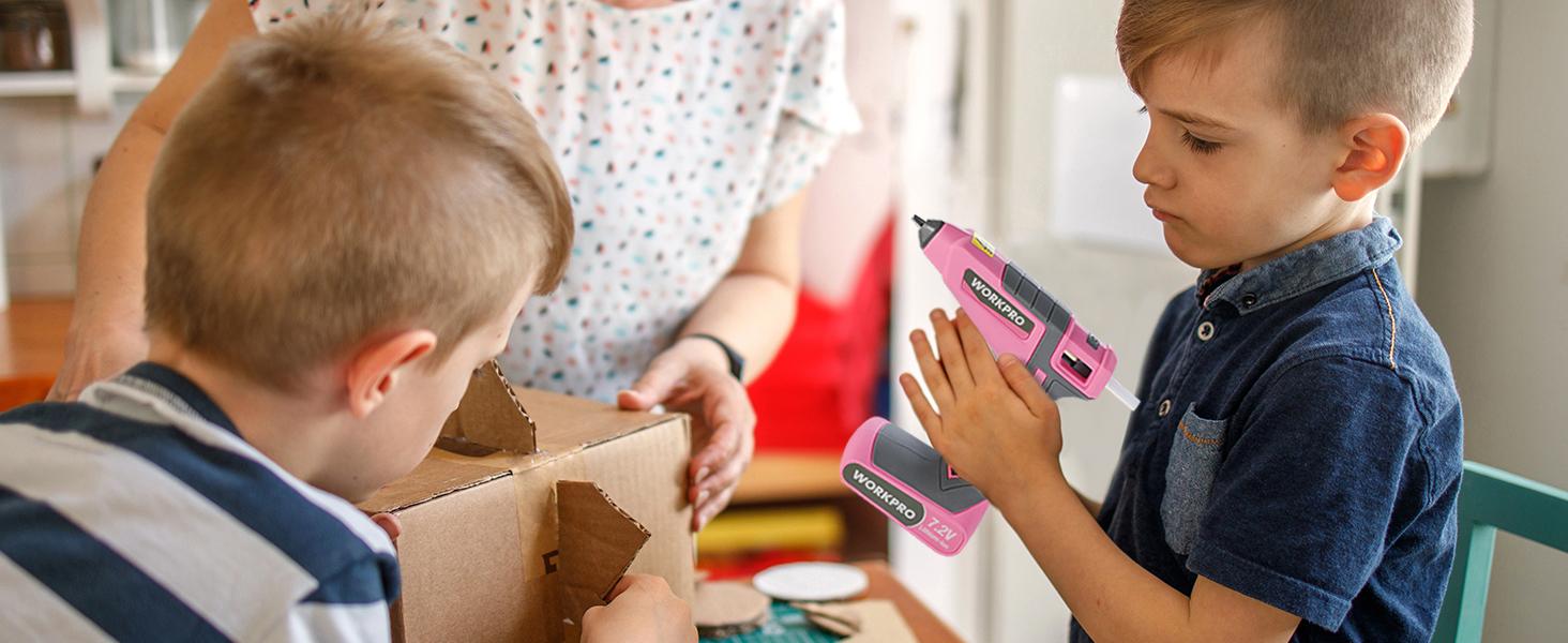 #backtoschool WORKPRO Pink Cordless Hot Melt Glue Gun, 7.2V Rechargeable Fast Preheating Glue Gun Kit with 20 Pc Premium Mini Glue Stick, Automatic-Power-Off Glue Gun for Art, Craft, Decoration - Pink Ribbon #backtoschool WORKPRO Pink Cordless Hot Melt Glue Gun, 7.2V Rechargeable Fast Preheating Glue Gun Kit with 20 Pc Premium Mini Glue Stick, Automatic-Power-Off Glue Gun for Art, Craft, Decoration - Pink Ribbon