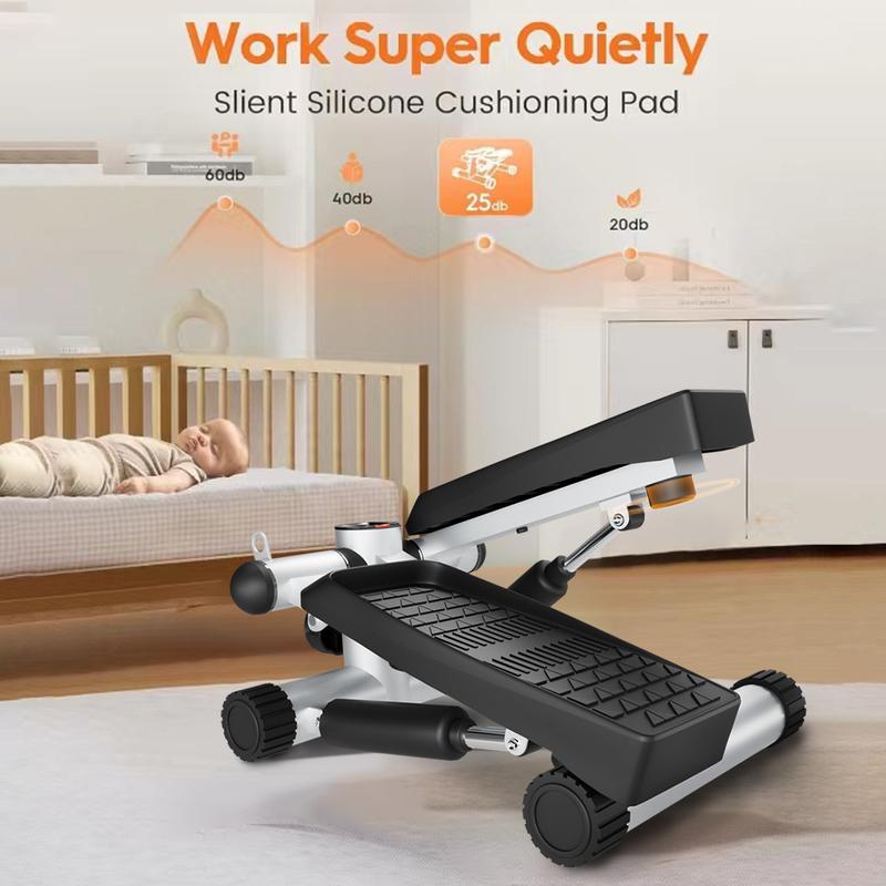 Stepper for exercise, space saving stair stepper with resistance bands, mini stepper for home and office use (300 lbs capacity), hydraulic fitness stepper with LCD display