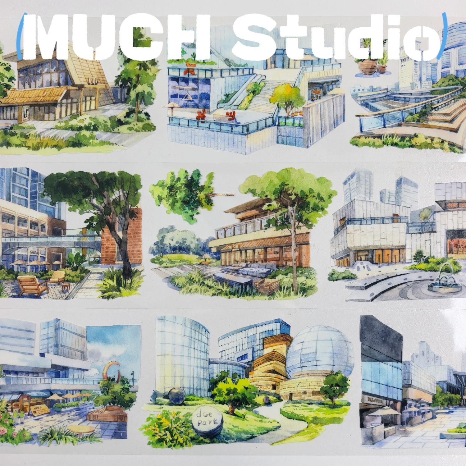 New Pet Sticker Roll (7x130cm), Modern City Landmark Landscape Design, High-Quality Craft Tape for Scrapbooking & Journal Decoration