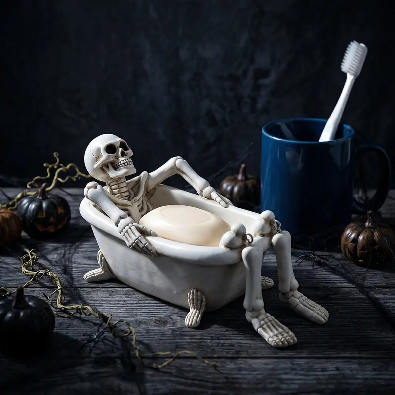 Skull Bathtub Planter, 6.37 Inches with Drain Hole, Unique Decorative Pot for Plants, Soap Holder, Home Desk Decoration, Halloween Theme