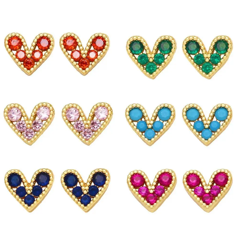 Women's Small Fuchsia Heart Shape Crystal Stud Earrings, Gold-Plated Valentine's Day Costume Jewelry, Style ersy89, Crystal Studs