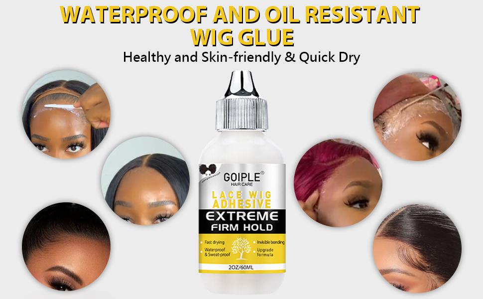 【Valentinesdaygift】Goiple Waterproof Lace Glue for Wigs - 60ML Strong Hold, Fast Dry Transparent Glueless Straight Hair Hair Weft Extensions