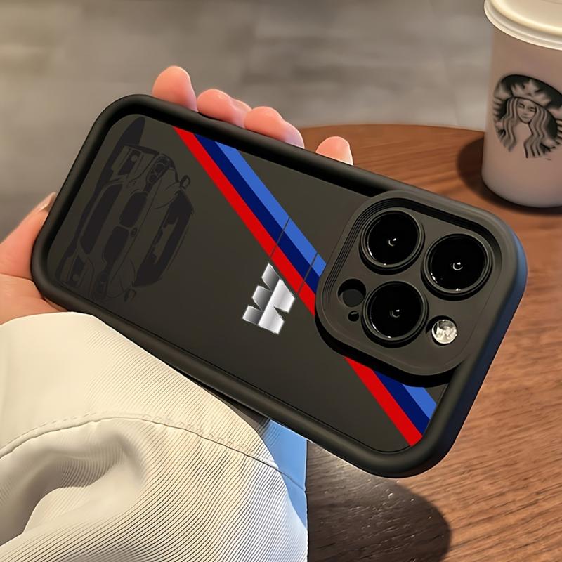 Bmw Racing Pattern Phone Case for iPhone 17 Air 16 15 14 13 12, Soft Tpu Back Cover, Anti-Drop Protection, Fashionable Durable Design