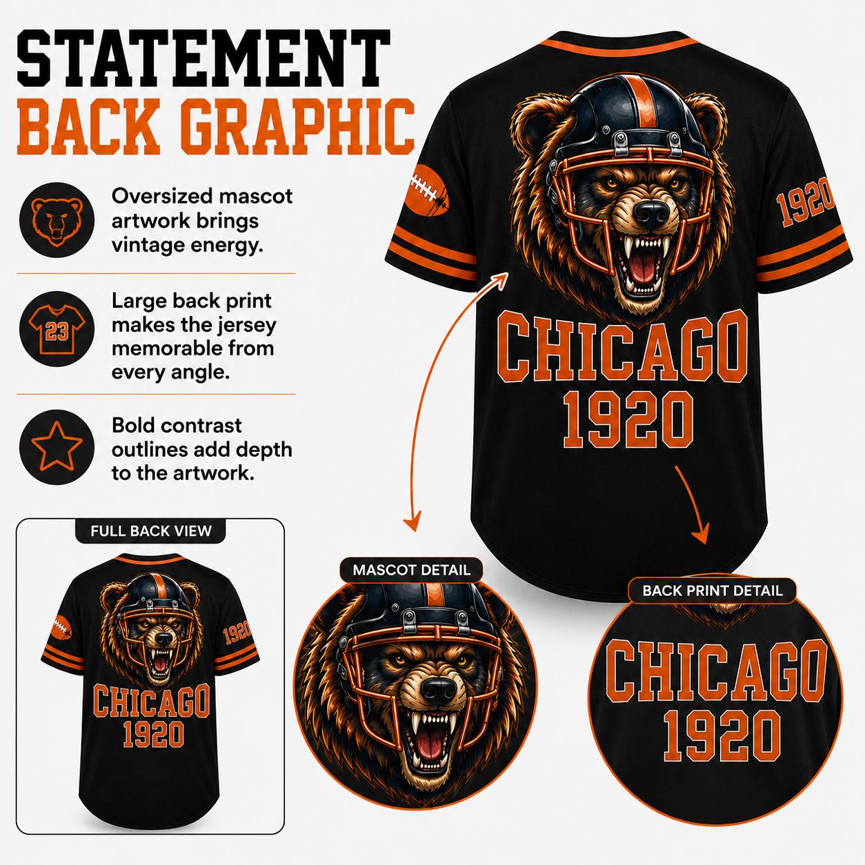 Unisex Regular Fit Button Front Football Team Baseball Jersey, Short Sleeve Game Wear Game Day Top for Football Lovers, Black/Orange/Navy Sport Casual Everyday Outfit - Multiple Colors Available
