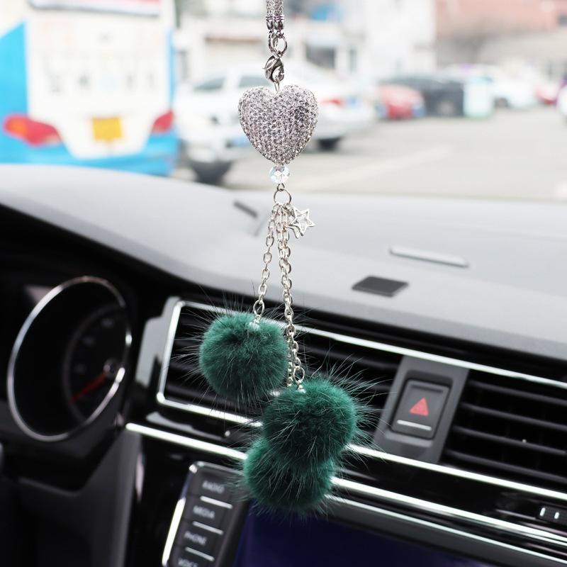Fluffy Heart Rearview Mirror Charm, Cute Fuzzy Car Accessories for Women, Aesthetic Car Interior Hanging Decoration, Gift for Her