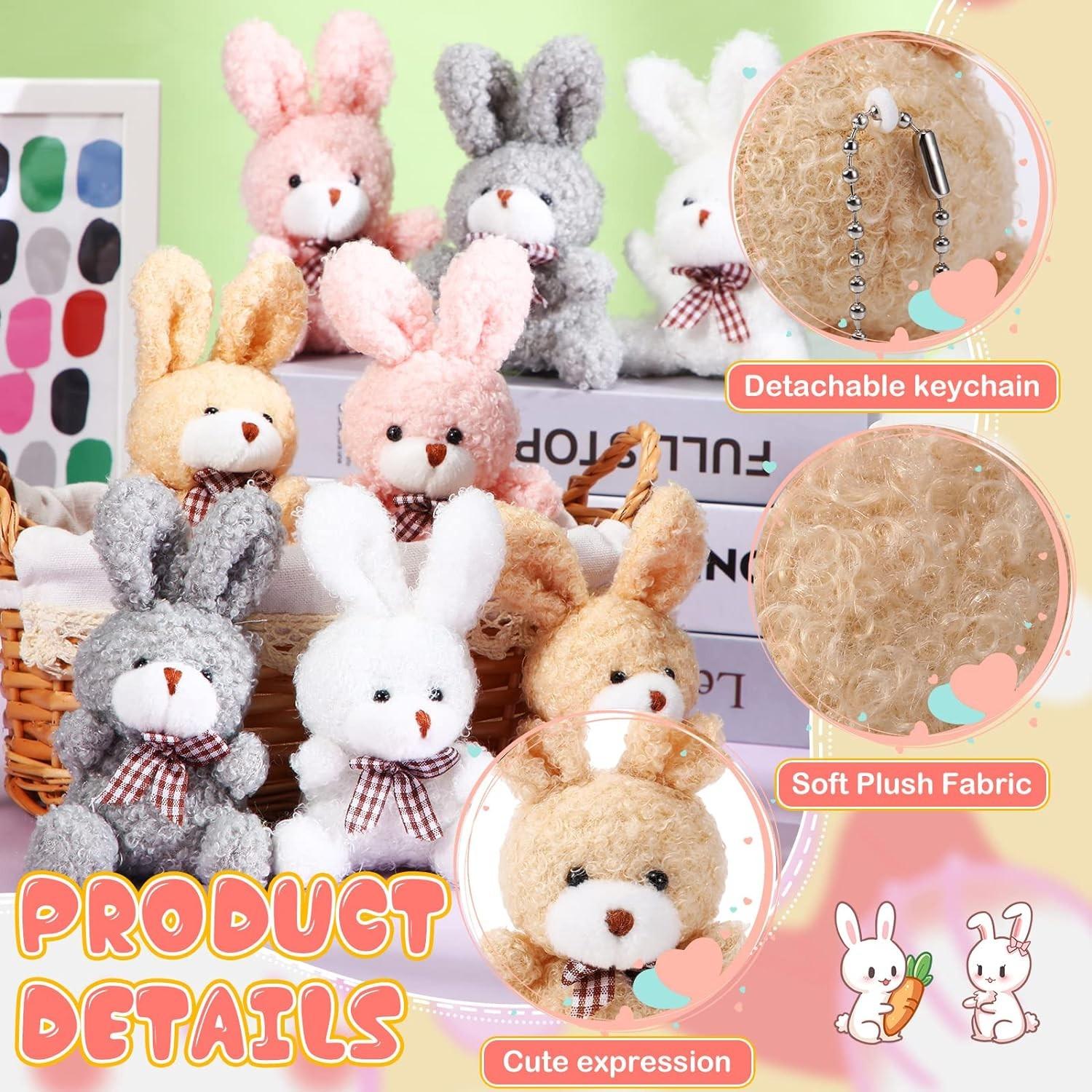 24-Piece Easter Plush Bunny Gift Set, Miniature Keychains, Bow-Tied Rabbit Dolls, Birthday Baby Party Favors