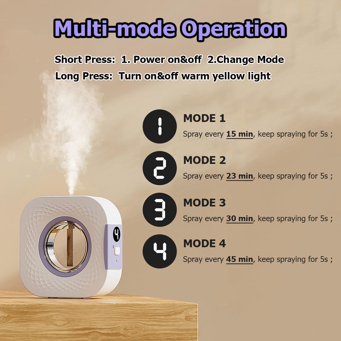 Automatic Timer Aroma Spray Machine, Rechargeable Essential Oil Diffuser, 4 Spray Modes, Multi-Scene Use