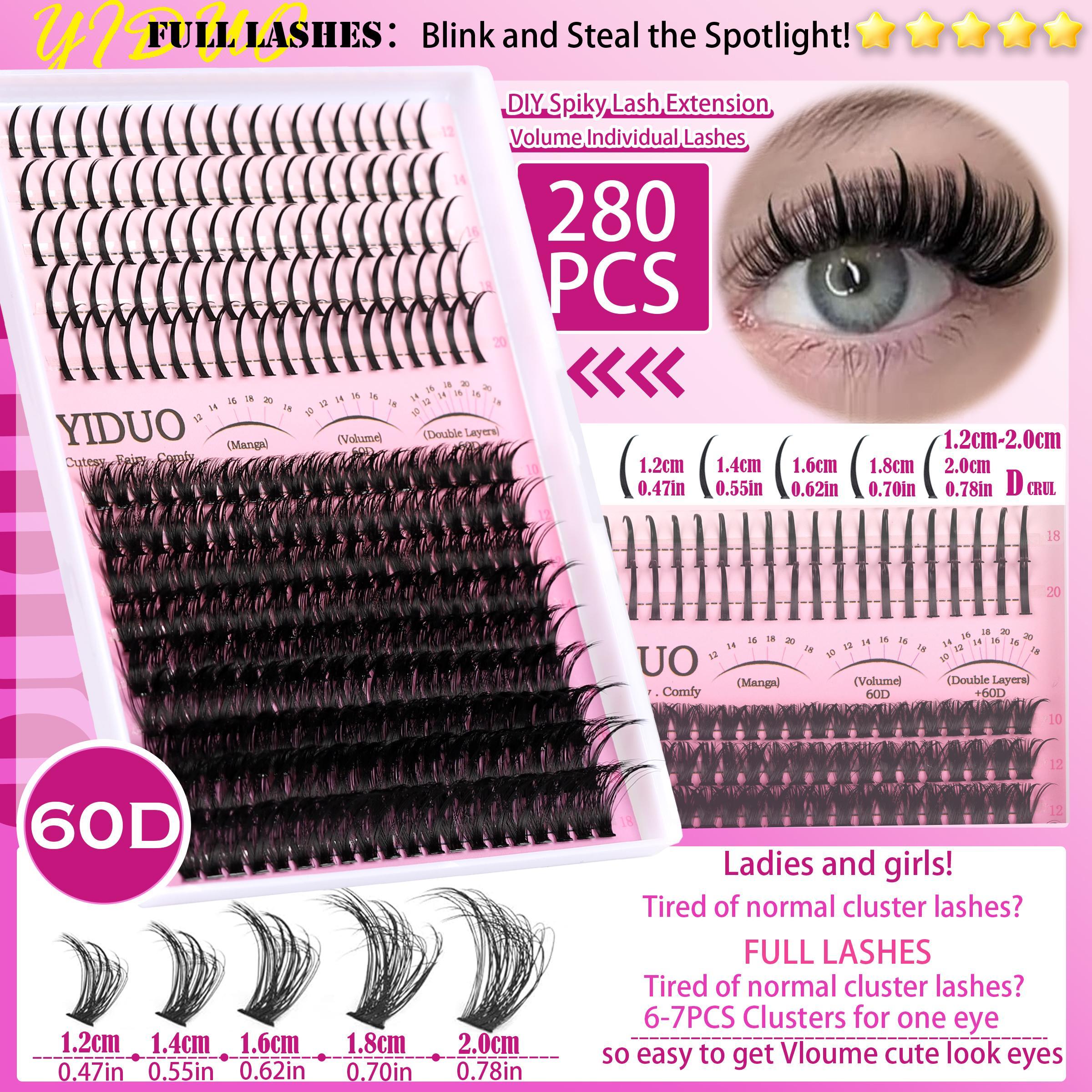 4 Styles Lash Clusters Kit 60D|80D|100D|Spikes Lash Extension Kit Volume Eyelash Clusters Volume Individual Lashes Kit Super large Cluster Eyelash Extensions Kit DIY Spikes Lash Kit Individual False Eyelashes with Lashes Bond and Seal