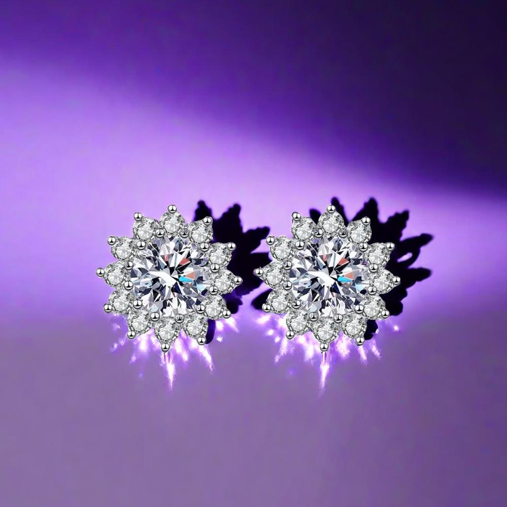 925 Sterling Silver Women'S Fashion Earrings Hypoallergenic Sparkling Purple 8MM Synthetic Zirconia Snowflake Shape Earrings for Women Romantic And Elegant Style Daily Wear Valentine'S Day Wedding Decoration Jewelry Gift Sunflower Design Fashionable Cute