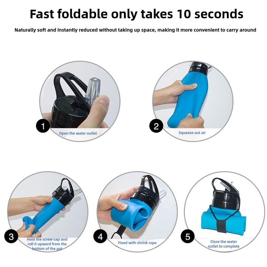 21oz (600ml) Sports Water Bottle, 1 Pack/2 Pack, BPA-Free Silicone Collapsible Water Bottle for Sports Outdoor Travel, Durable Leak-Proof Design Portable Cup, Suitable for Active Lifestyle