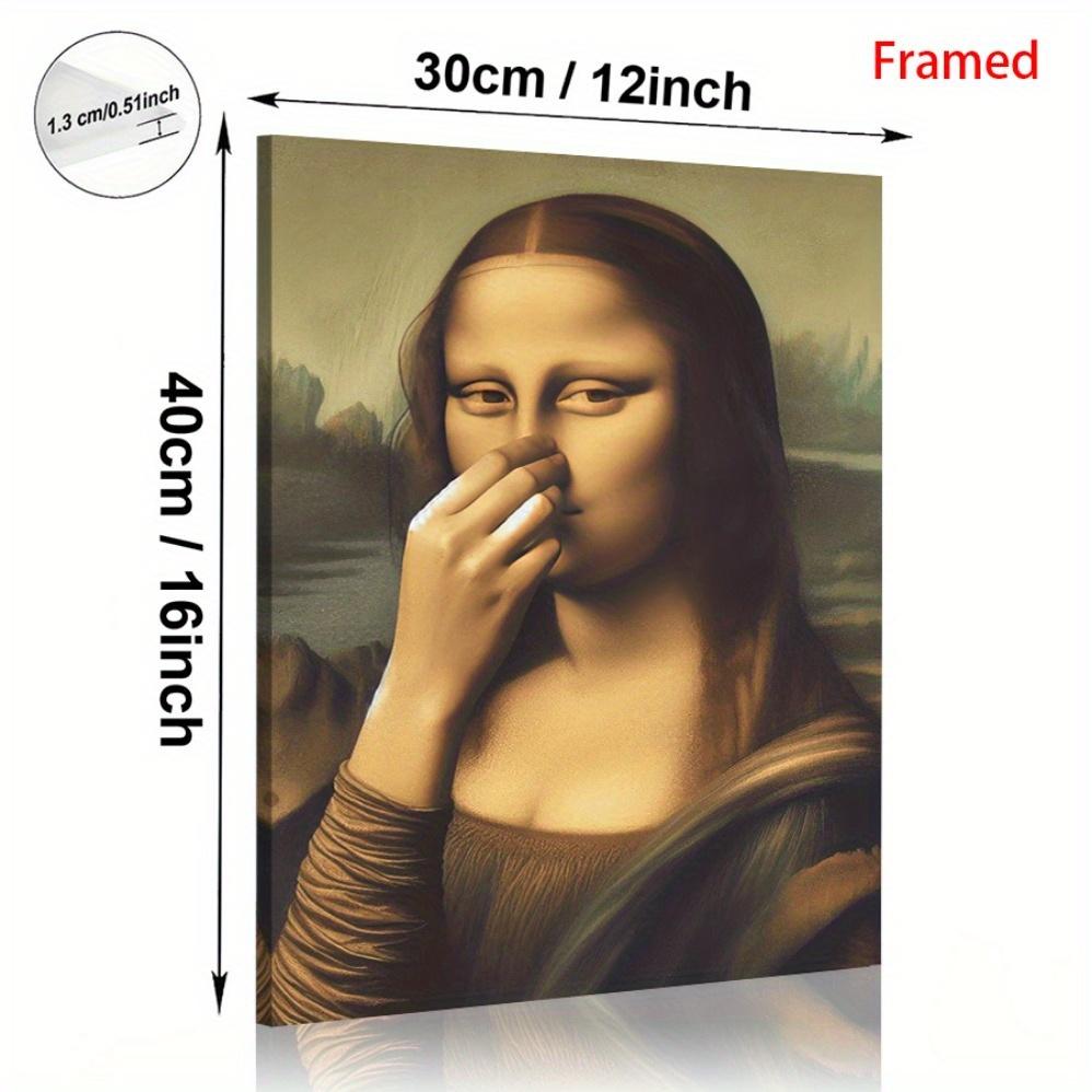 JIT Print Painting, Framed Canvas Wall Art - "Humorous Reimagining of Mona Lisa"  Classic Art with a Twist | Ready-to-Hang Decorative Poster for Office, Kitchen, Living Room, or Bedroom Perfect Gift for Creative Humor Enthusiasts