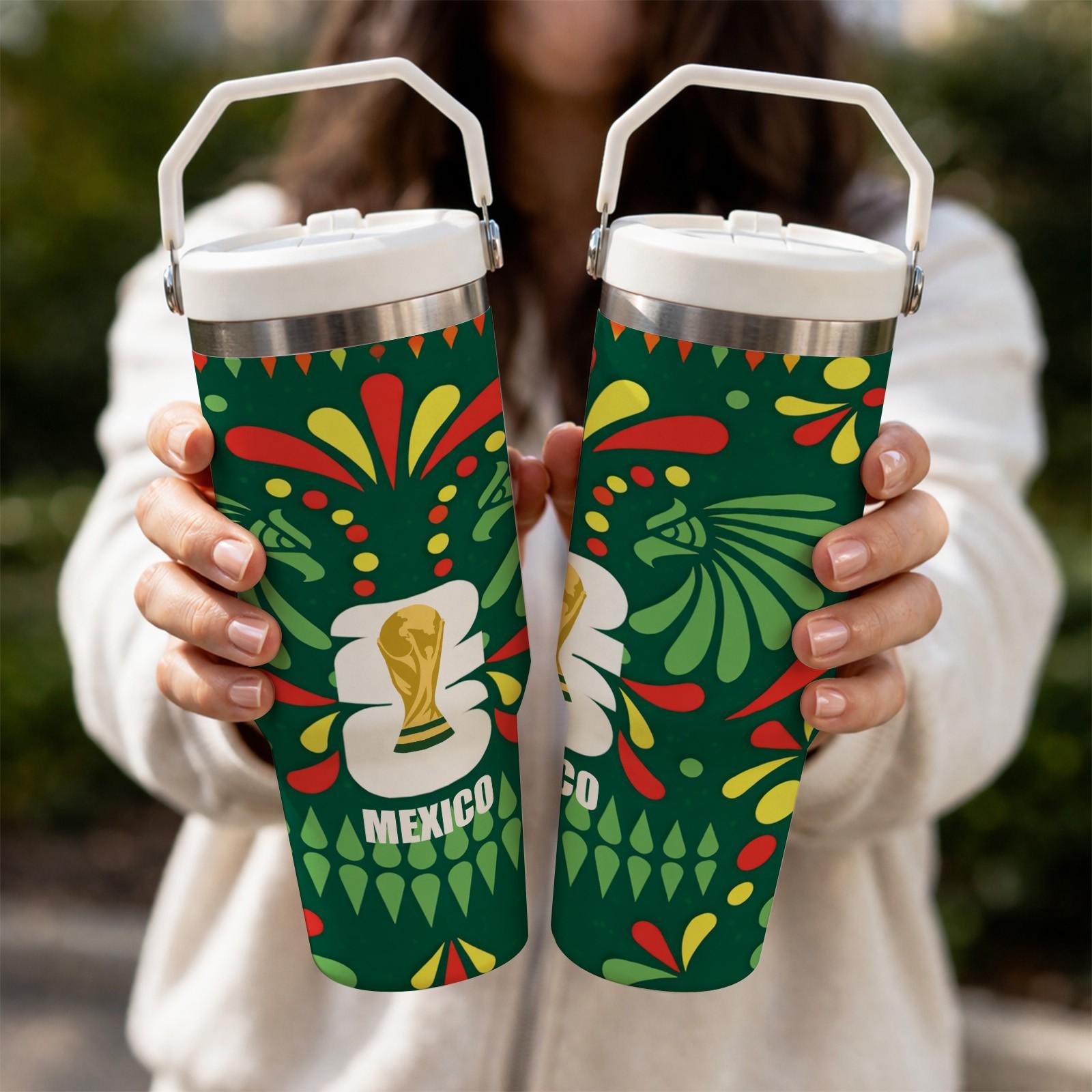 1 Pc Thermal Mug 30oz Skinny Tumbler With Handle And Lid, Double Wall Vacuum Cup, Leak Proof Insulated Mug, Keeps Hot 12 Hours Cold 24 Hours, Mexico Fan Style Travel Mug For Coffee Tea, Gift For Men Women Sports Fans Holiday Use