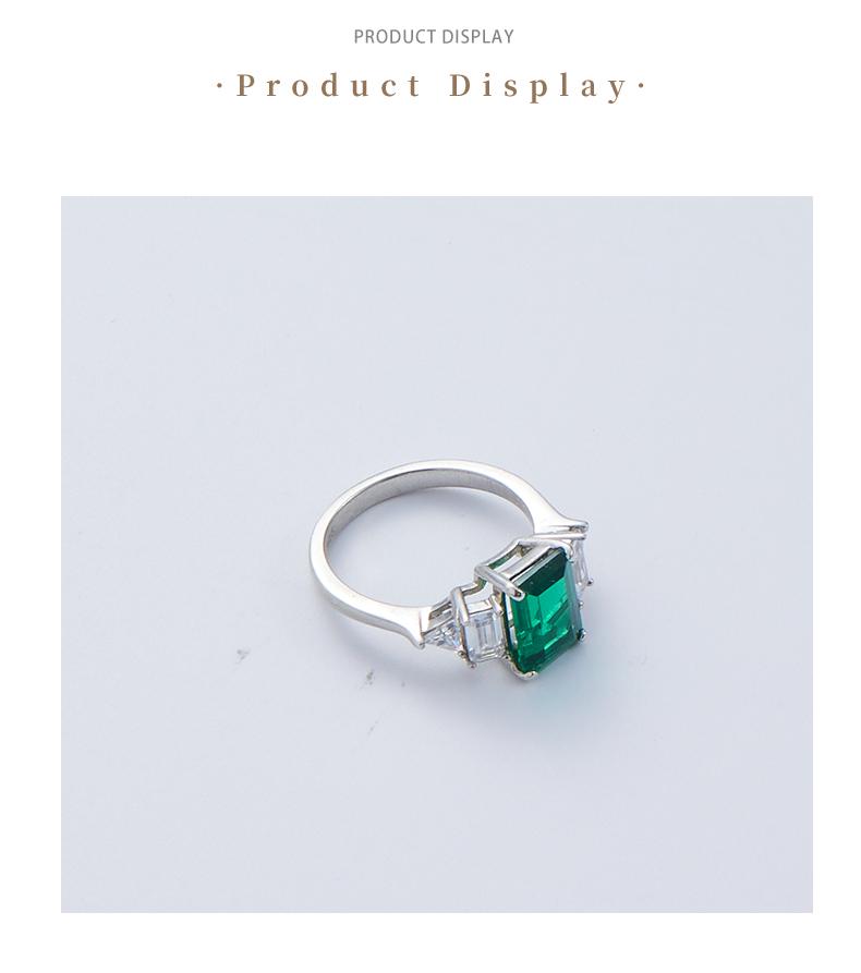 [Venus Jewelry] Lab Creat Gemstone 3 CCT Green Emerald Cut Solid SIlver 925 hand Ornament Ring