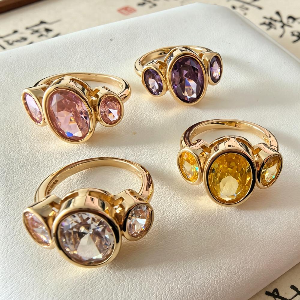 Oval Cut Diamond Art Deco Delicate Three Stone Bezel Set Statement Wedding Bridal Engagement Ring For Women 14K Yellow Gold Plated  Handmade Unique Christmas Ring