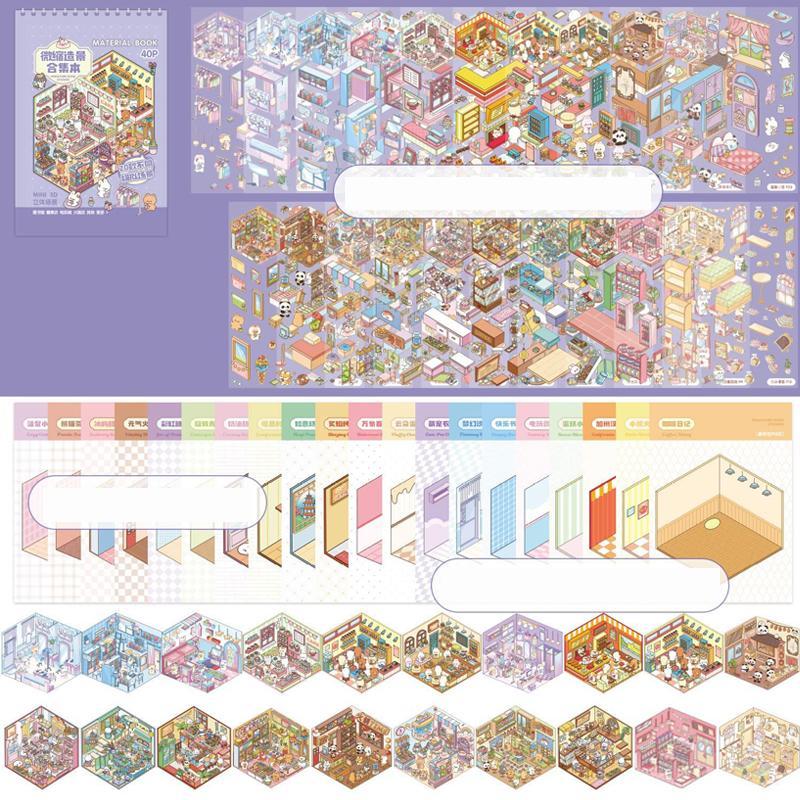 40pcs Miniature Scenic Stickers for Scrapbooking, Cute 3D Visual Cottage Design, Perfect for Journaling and Crafts, Scrapbook Materials, Sticker Packs