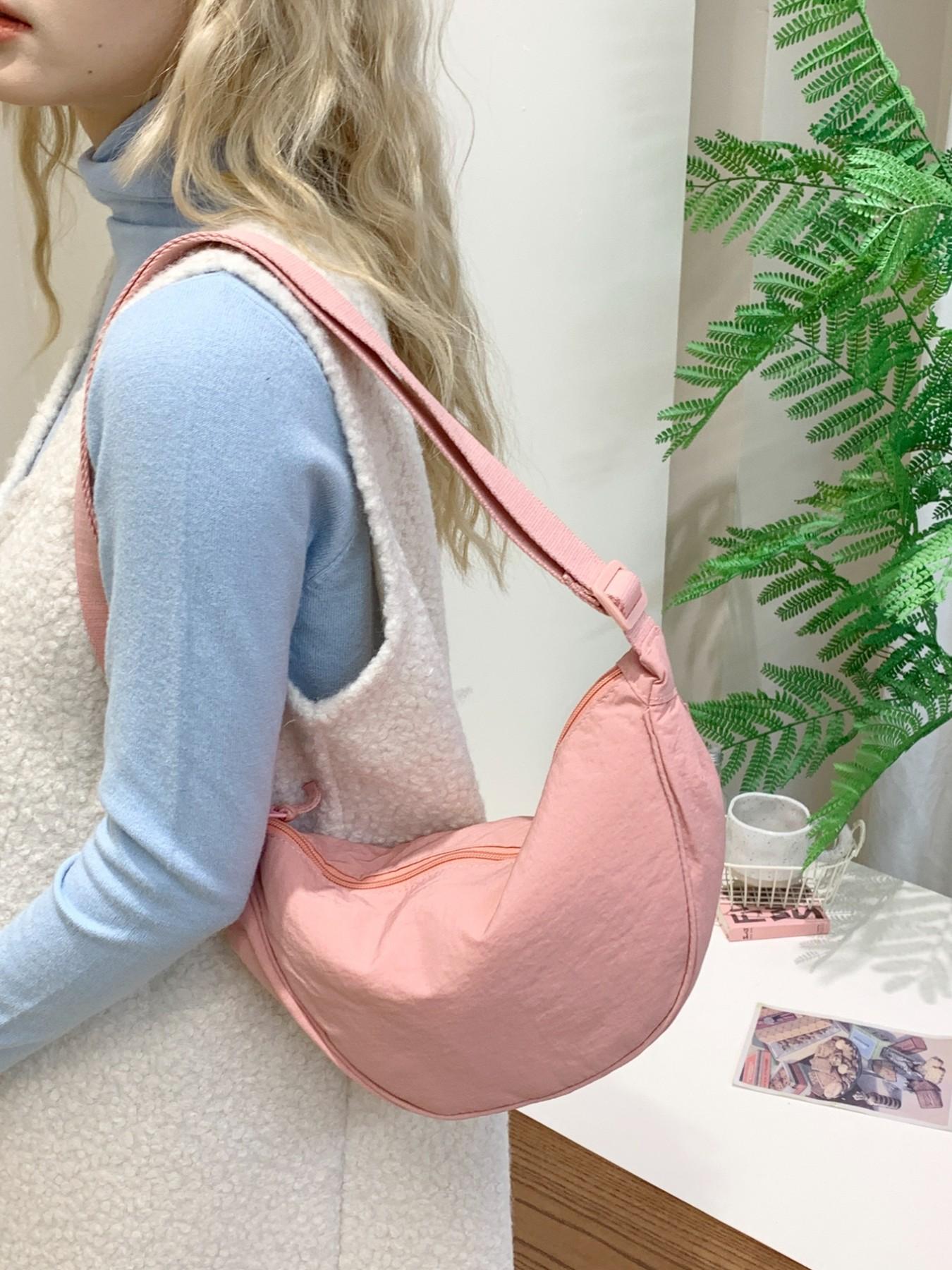 Smart Moon Shape Bag, Adjustable Shoulder Strap Mini Bag, Lightweight Waterproof Nylon Material, Zipper Closure, Casual Crossbody Bag for Everyday Use