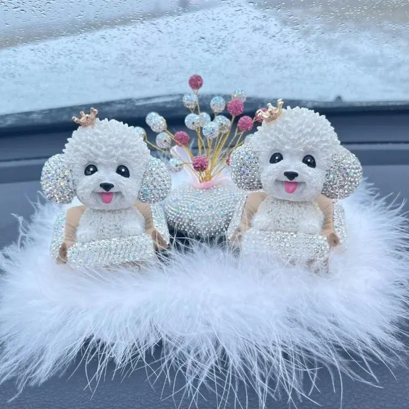 Hot Selling Diamond Studded Shaking Head Teddy Dog Car Accessories, High-end Car Interior Decoration Accessories Car Decoration