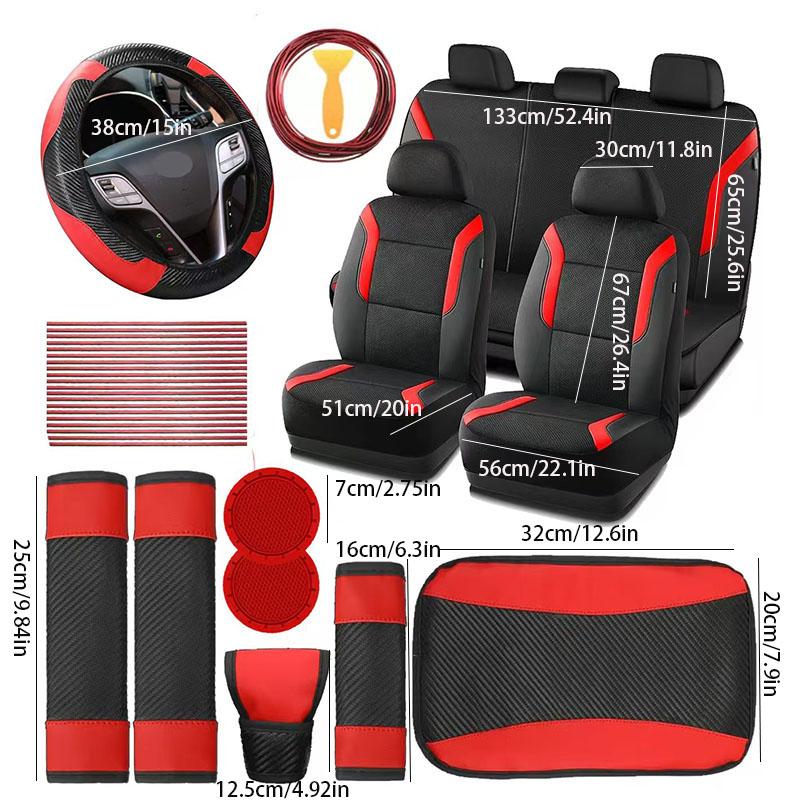 39pcs Car Interior Set, 5-Seat Memory Foam Thick Mesh Car Seat Cover, Leather Steering Wheel Cover Shoulder Cover Armrest Box Mat Coaster Shift Lever Cover Air Conditioning Vent Decorative Cover, Car Interior Kit