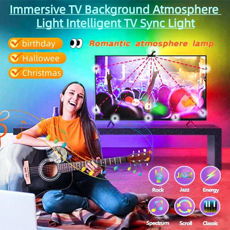 Smart TV Backlight LED Sync Lights for 55-65 Inch TVs, USB Powered Music Sync with Multiple Scene Modes, Ideal for Gaming and Display