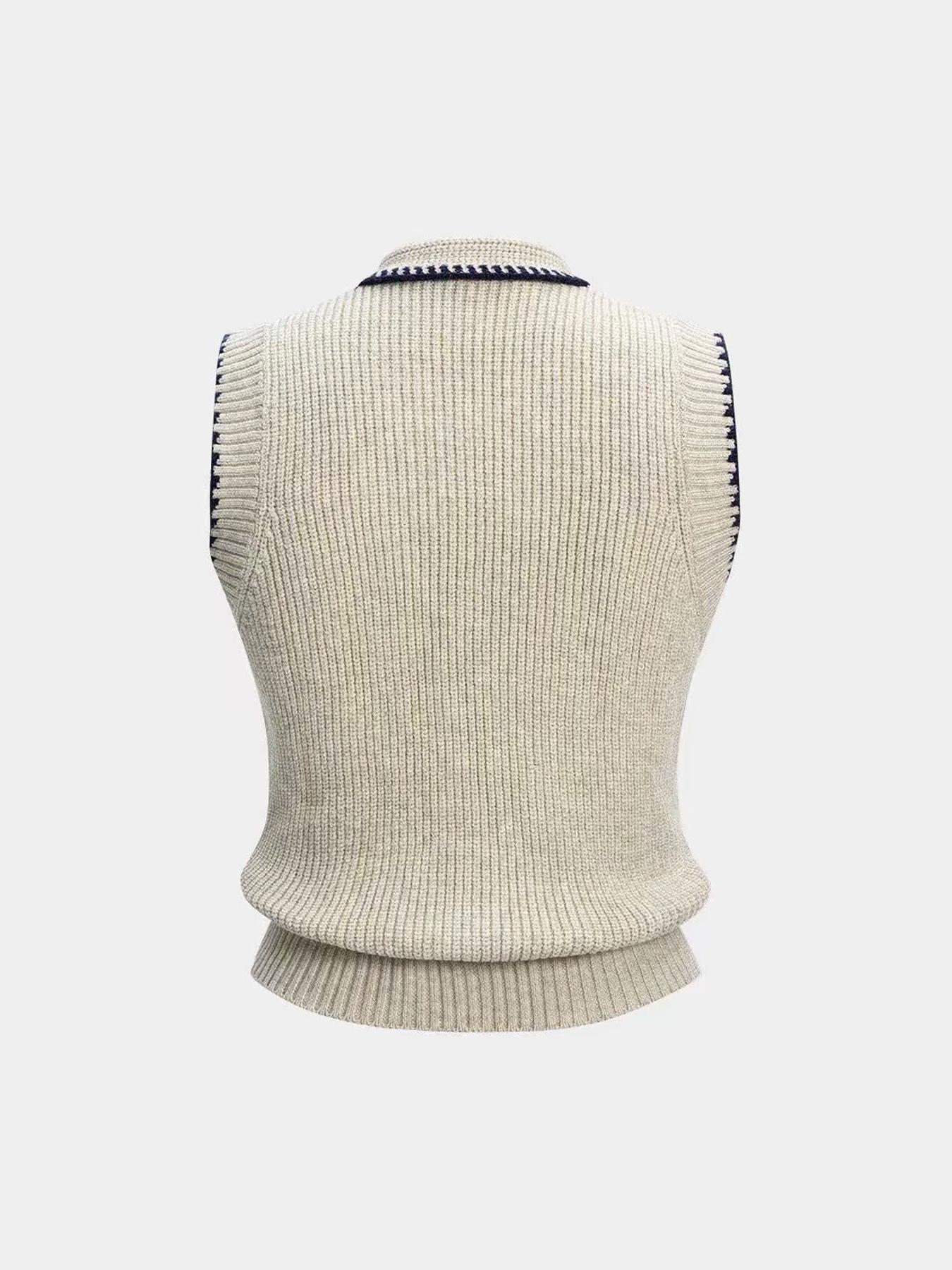 Spring Autumn Colorblock Navy Collar Button Vest Cardigan, Fashion Elegant Versatile Sweater Vest, Stylish Knitwear for Women, Knit Vest Tops