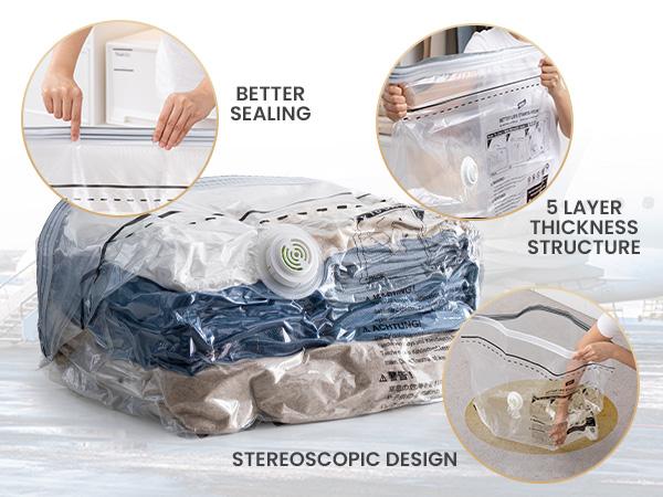 TAILI Pump-Free Travel Vacuum Storage Bags 4 Pack, Cube Medium Size (25x19x11 inch), Reusable Space Saver Compression Bags for Travel Suitcases and Luggage Organiser