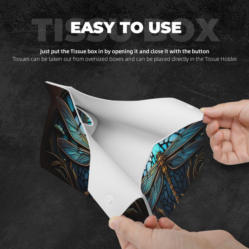 1pcs dragonfly PU leather rectangular tissue box cover, bathroom tissue holder, car tissue holder for bathroom, car, bedroom, Bathroom Accessories