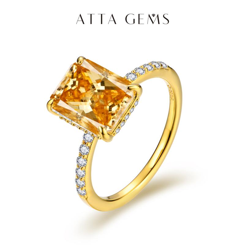 4.0CT Synthetic Moissanite Radiant Cut 10*8mm Ring Sunset Color For Woman Man Gift Annieversary Valentine‘s Day D Color VVS1 R105