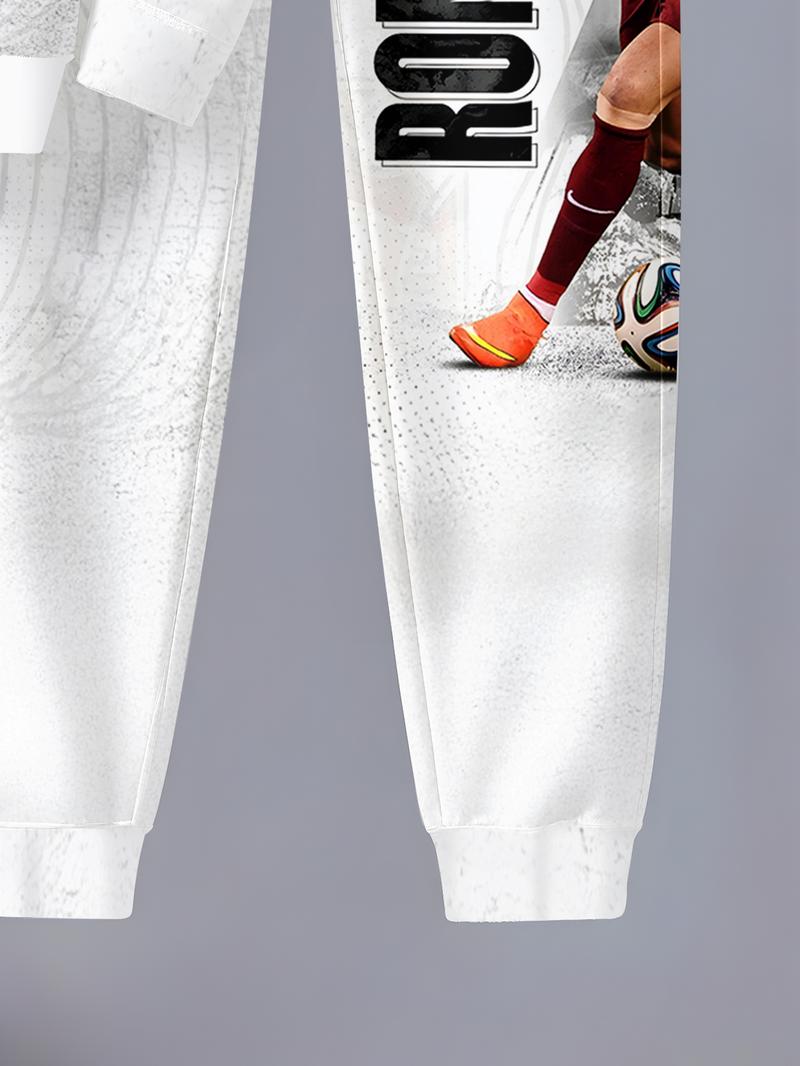 Boy's CR7 Football Themed Sweatsuit with Soccer Number Prints, Hooded Sweatshirt and Pants, Casual Outfit for Spring & Fall