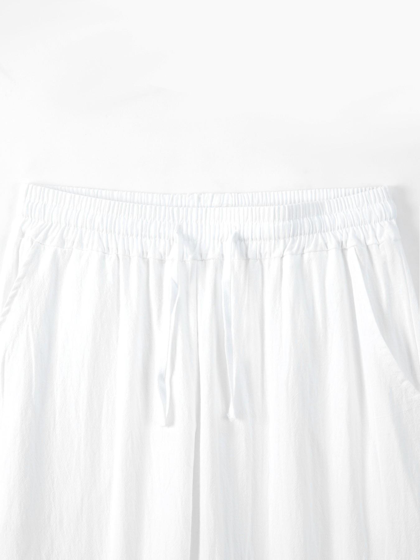Summer Linen Style Men's Casual Short Sleeve Shirt and Long Pants Set, Resort Wear Set, Breathable Loose Fit Two-Piece, Drawstring Waist, Ideal for Vacation and Daily Wear Clothes, Clothing Sets, Menswear