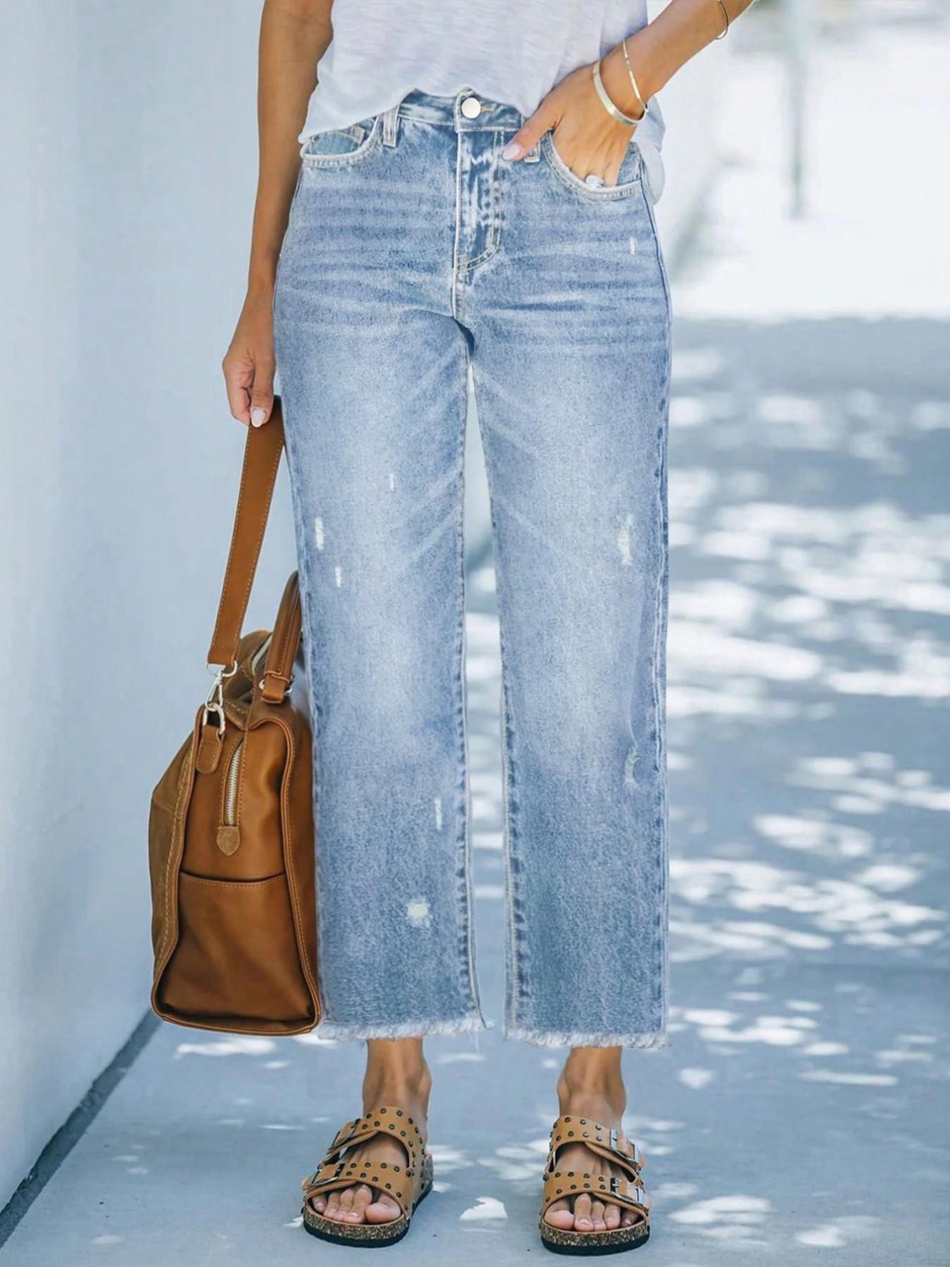 Women's Loose Fit Straight Leg Jeans, Casual Basic All-Season Wear, Comfortable Washed Denim Trousers, Pants, Perfect for Daily Wear, Everyday Womenswear