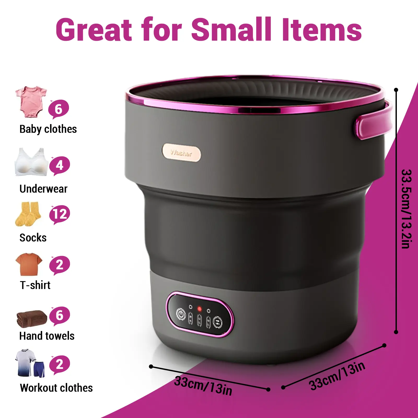 13L Portable Fully‑Automatic Mini Washing Machine, 2‑in‑1 Foldable Washer & Spin Dryer, Compact & Energy‑Efficient, for Underwear, Socks and Baby Clothes
