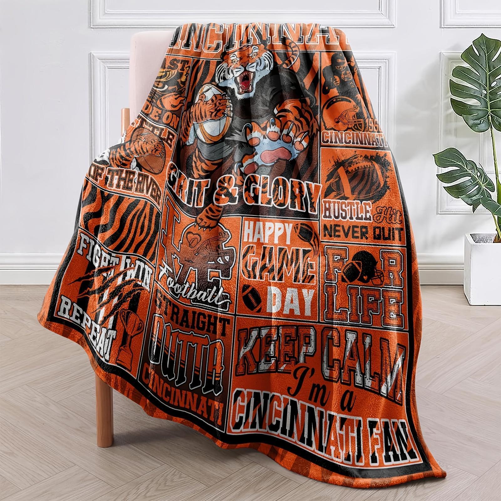 Cincinnat Football Fleece Blanket Soccor Theme Throw Blanket for Boys and Men - Soft Flannel Gift for Football Fans and Lovers