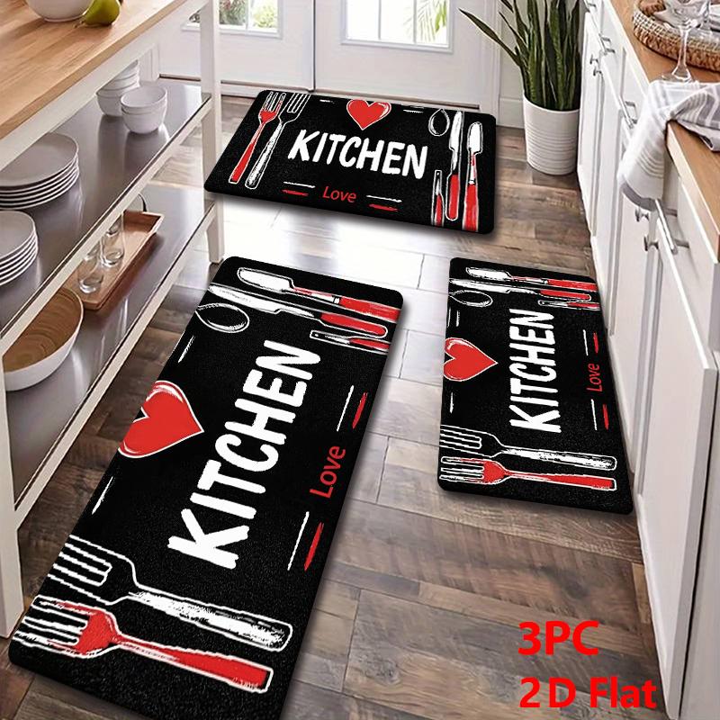 2/3pcs Flannel Kitchen Mat Set, Base Hand-Drawn Design, Non-Slip, Absorbent, Ideal for Bathroom, Laundry Room, Hallway