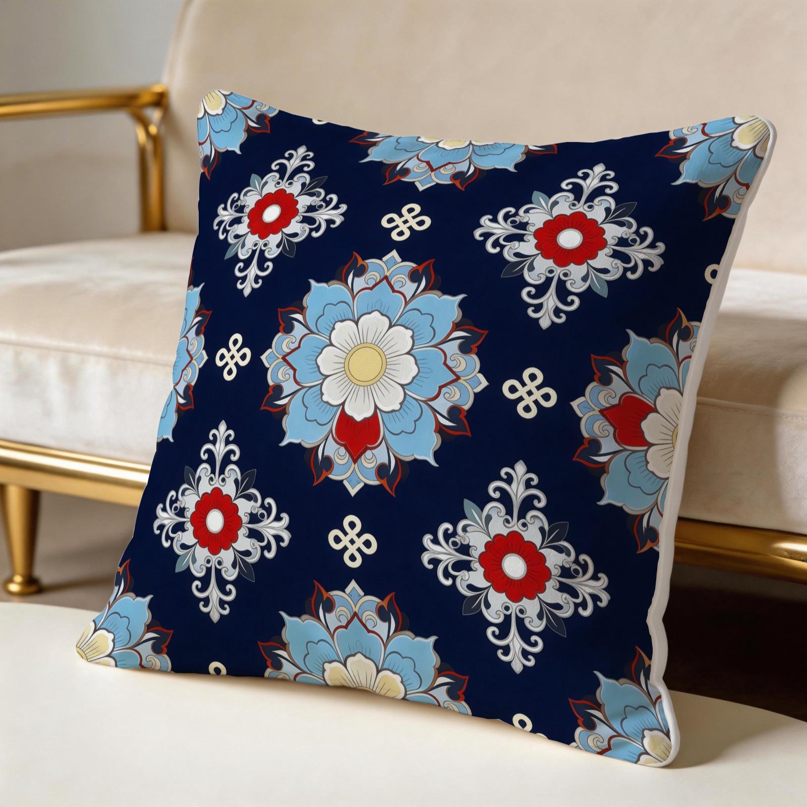 1 Piece Watercolor Landscape Checkered Throw Pillow, HD Digital Printed Cushion, Soft Cozy Accent Pillow for Sofa, Chair and Bedroom Decor with Invisible Zipper, Non-Fading