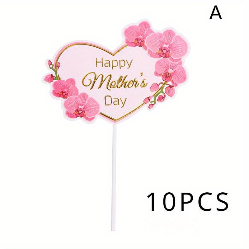 10 sets of Mother's Day cake decorations, pink heart-shaped flowers, rose decorations, paper cupcakes, desserts