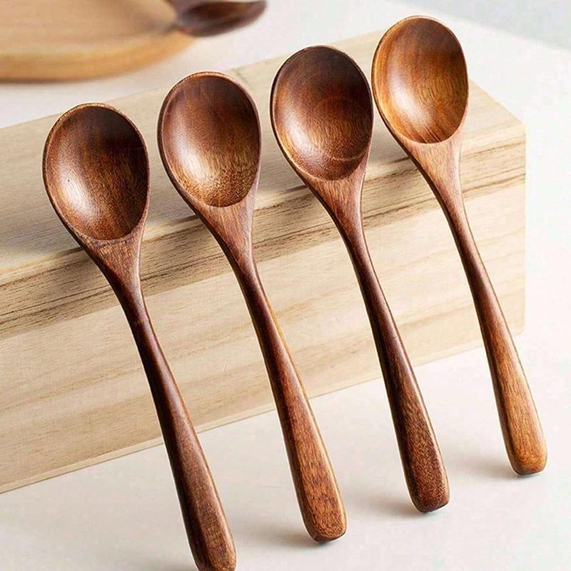 Natural Wooden Spoon Set, 4/6 Counts Multi Specification Durable & Eco-friendly Long Handle Cooking Spoons for Kitchen, Cooking, Baking & Serving