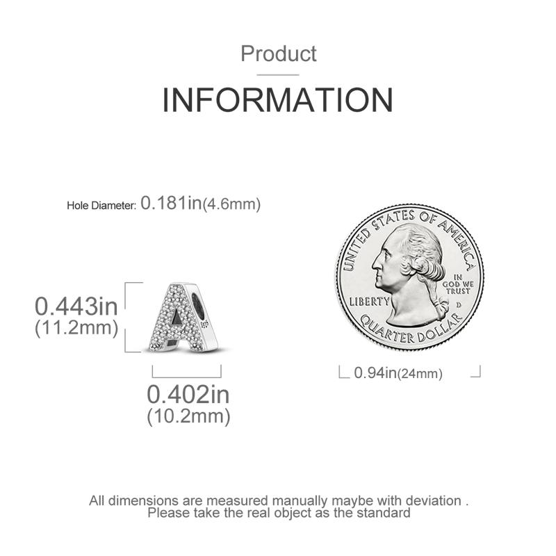 MULA A-Z Alphabet Beads - 925 Silver with Platinum Plated, Customizable Initial Charm Beads for Bracelets and Necklaces Ideal Gift for Girls and Women Fits All Pandora Bracelets and Necklaces