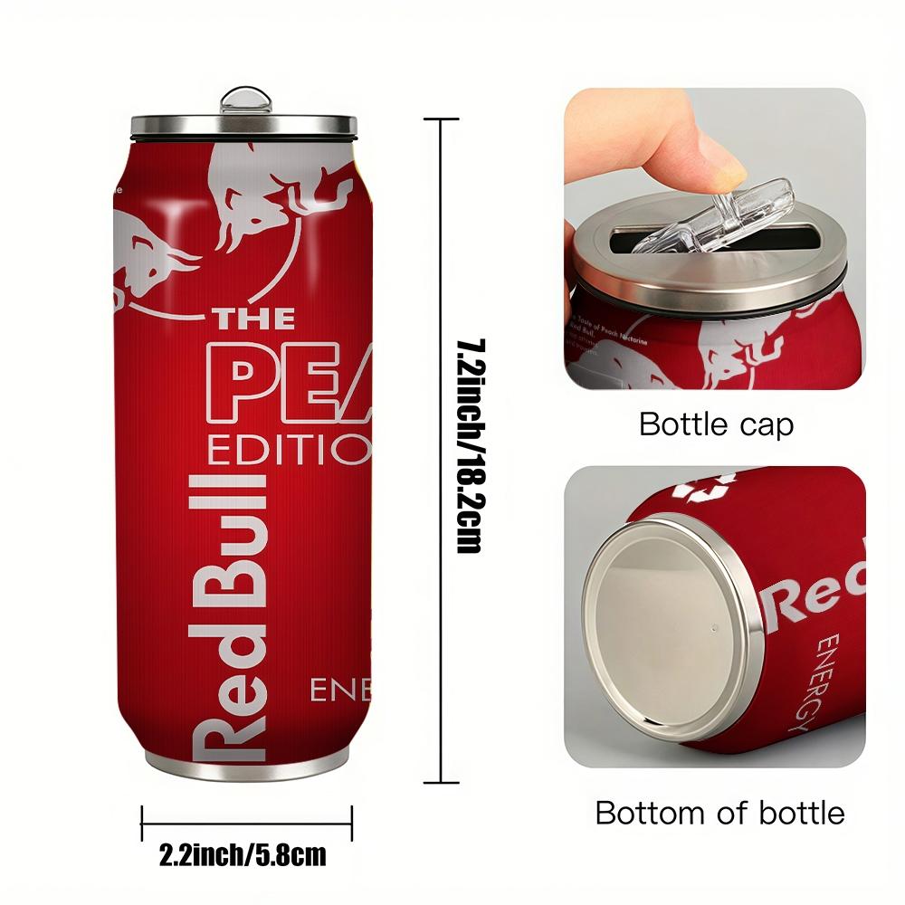 1pc 17oz Red Bull Peach Edition Vacuum Insulated Mug, Portable Stainless Steel Cup with Lid, Ideal Sports & Coffee Mug for Family Friends, Great for Camping, Outdoor & Holiday Gifts