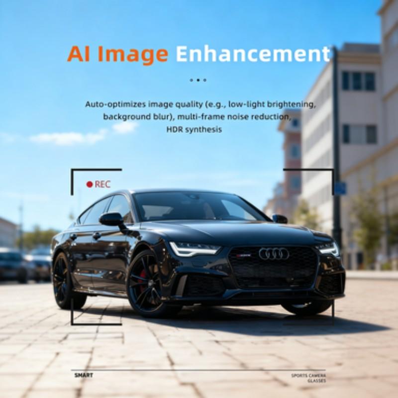 Smart Sports Glasses with Camera, 2K Photo/1200P Video Recording Wearable Glasses, IP54 Waterproof Multifunctional Wireless Audio Bluetooth Glasses with Headphone, Outdoor Sports Polarized Sunglasses with AI Voice Assistant, UV Protection Eyeglass