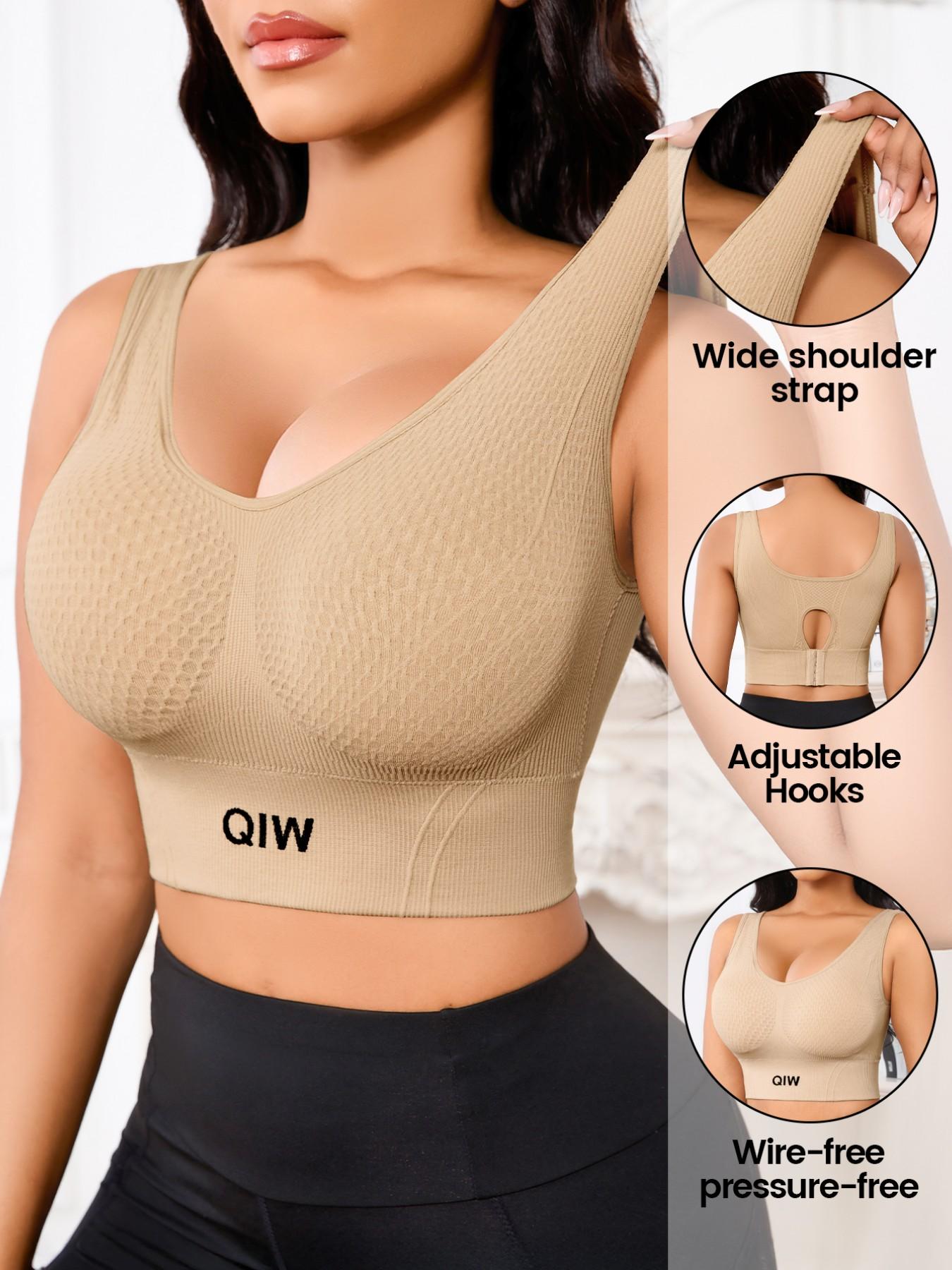 Women's Waffle Texture Sports Bra, Soft Comfortable No Underwire, Medium Support, Wide Shoulder Straps, Backless Design, All Seasons, Wireless Sports Bras