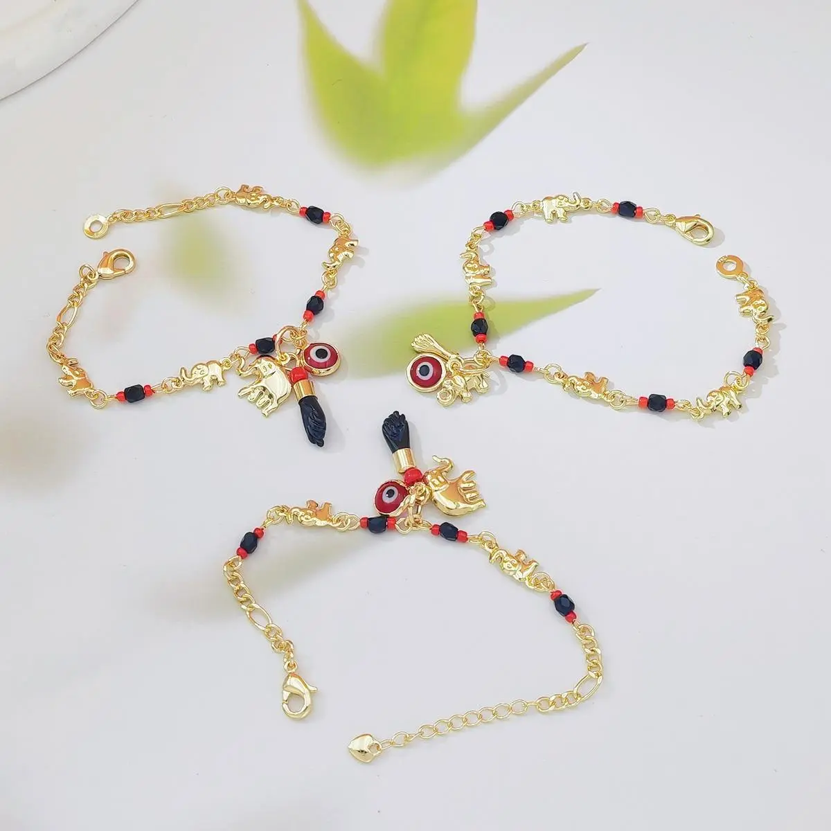 Unisex Jewelry Bangle Evil Eye Elephant Charms Cute Cartoon Design Versatile for Daily Adult Wear as Bracelet or Anklet