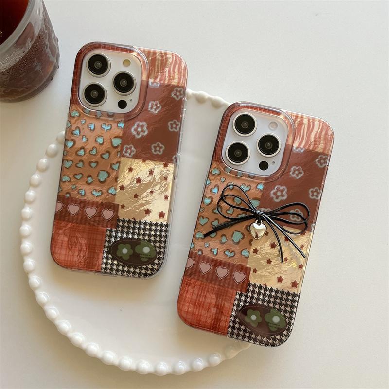 Perforated Vortex IND | Splicing Grid Star Butterfly | Black Bow | Glacier Pattern | Best Friend Gift | Suitable for iPhone 11 12 13 14 15 16 17 Pro Max