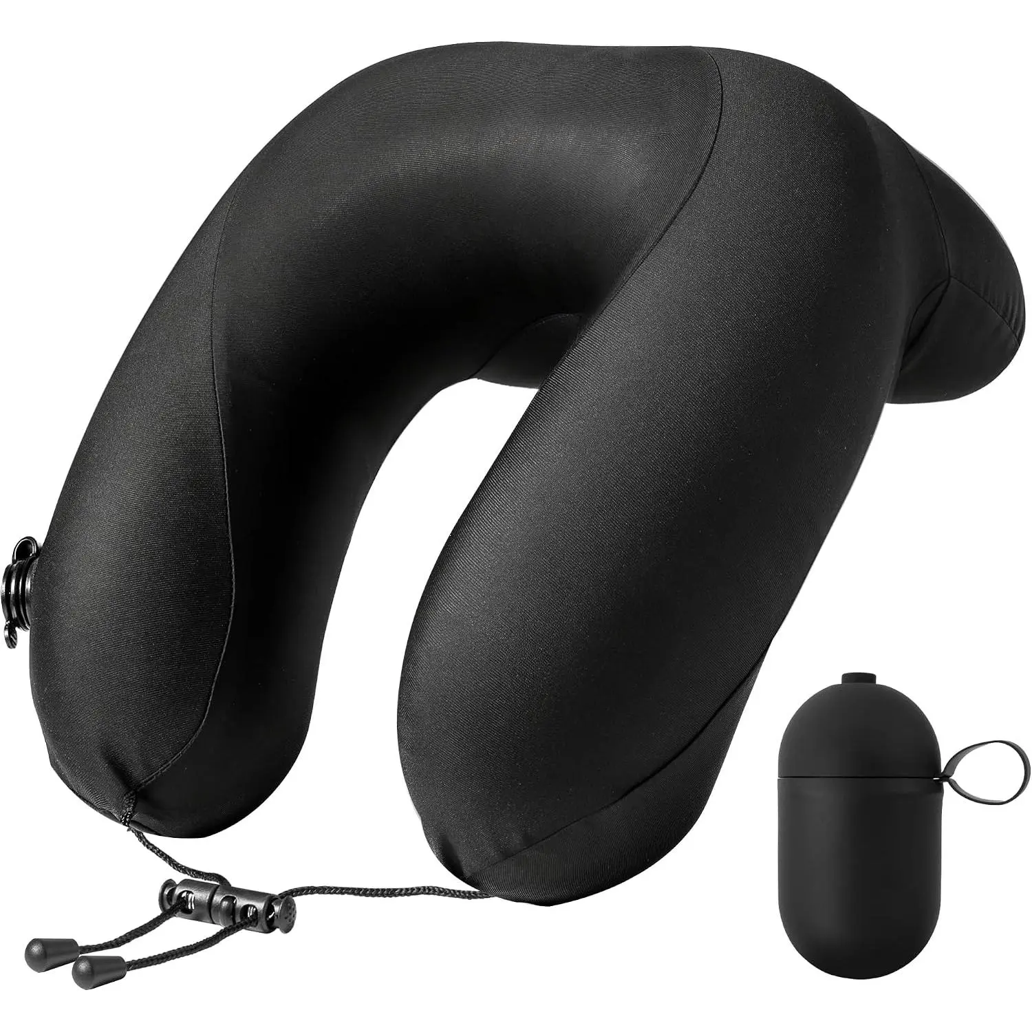 Inflatable Travel Neck Pillow for Airplane with 360° Head & Neck, 2-in-1 Air Pump and Bag, Soft Removable Washable Cover for Airplane, Train, Office (1, Black)