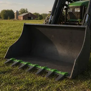 Heavy Duty 48"/60"/72" Bucket Tooth Bar, 6 Teeth Tractor Loader Attachment, 4560 Lbs High Load Capacity, Bolt-on Tooth Bar Fits 1/2" & Thinner Bucket Cutting Edges, Universal for Skid Steer, Tractor, Loader, Green/Black