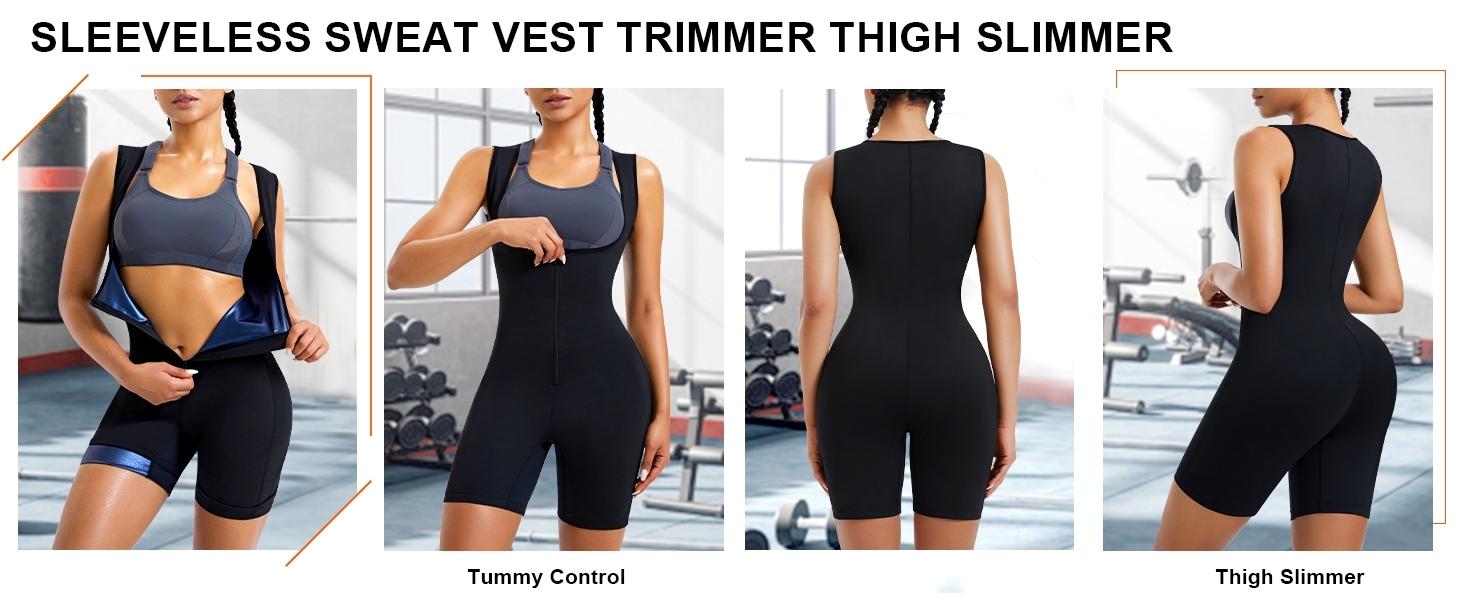 Women's sauna bodysuit, heat-control fiber coated fabric promotes sauna perspiration and body shaping, Gym Workout Clothes