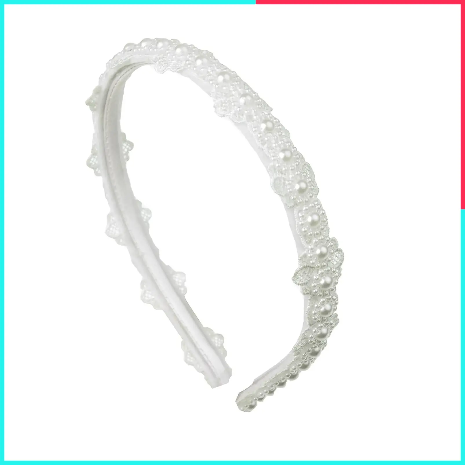 White Pearl Lace Flower Headband - First Communion & Wedding Christening Hair Accessory