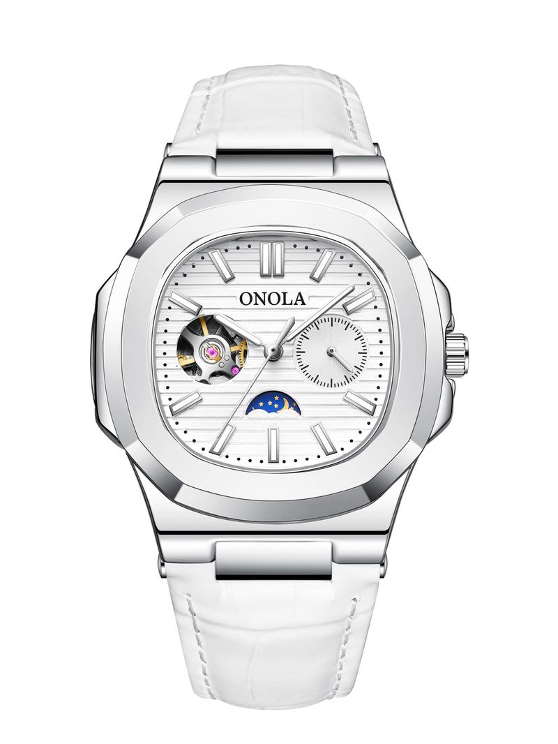 Onola Men's Fashion Business Mechanical Watch, Hollow Out Tourbillon Design, Automatic Wind-Up, 3atm Water Resistant, Fashionable Waterproof Watch, Perfect Christmas Gift