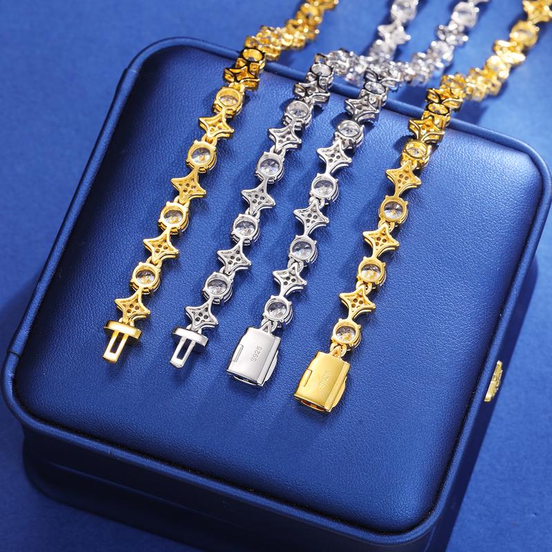 【#NS9250037】8mm S925 Sterling Silver Star Round Tennis Chain Necklace For Women New Design Iced Out Hip Hop Fine Jewelry for Christmas