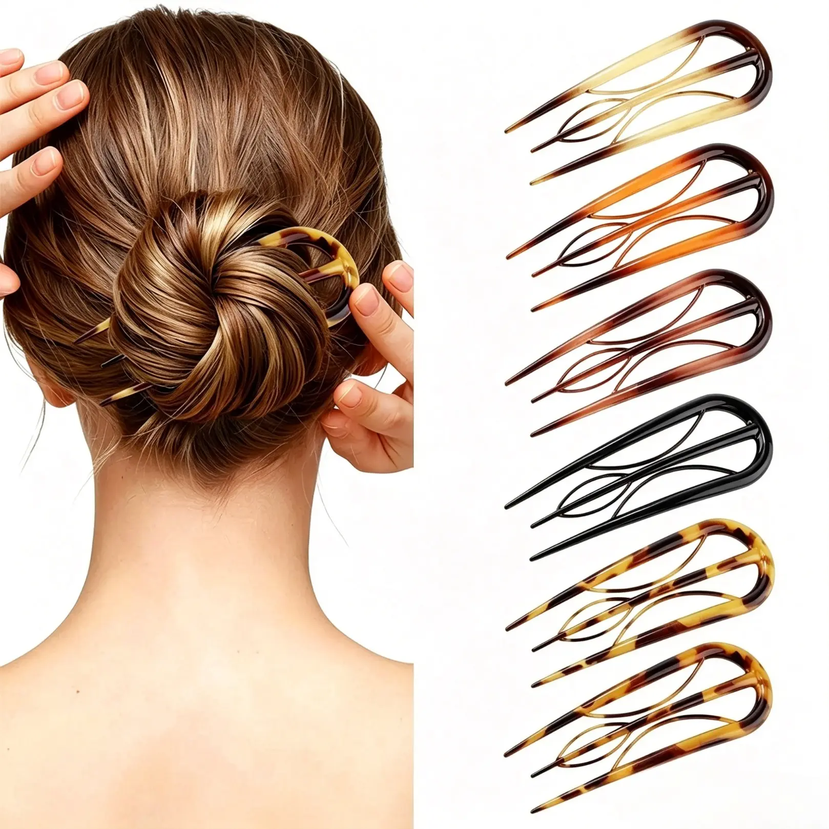 AWAYTR  6Pcs French Hair Pins for Women Elegant U-Shaped Hair Fork for Updos Chignons & French Twists Durable Acrylic Hair Pins Secure Styling for All Hair Types